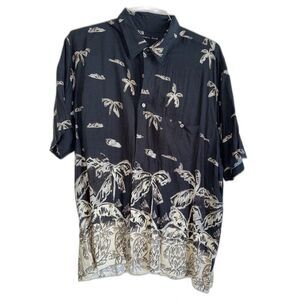 Natural Issue Mens XL Hawaiian Palm Tree Shirt  Short Sleeves Multi Black